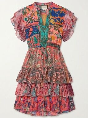 Gold & Silver Paris floral bohemian dress - size 2 (M)